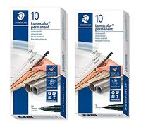 STAEDTLER Lumocolor 313-9 Rotulador de Tinta Permanente de Color Negro y Punta Fina, Caja con 10 Unidades + Lumocolor Marcador permanente (10 Pack, Negro)