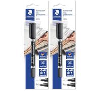 STAEDTLER Lumocolor 348-9 BKD. Rotulador permanente de doble punta. Un marcador de doble punta de color negro. (Paquete de 2)