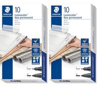 STAEDTLER Lumocolor 348-9. Rotulador permanente de doble punta. Diez marcadores de doble punta de color negro. (Paquete de 2)