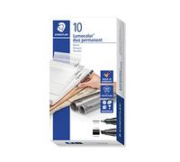 STAEDTLER Lumocolor 348 B Permanent Duo - negro, pack 10, 0,6-4,0 mm | Tinta impermeable con punta redonda & biselada por rotulador - para casi todas superficies - Art.-Nr. 348 B-9