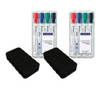 Staedtler Lumocolor 351 WP4 Rotuladores para pizarra blanca, 4 unidades, en caja desplegable con borrador (rotuladores + borrador negro, 2)