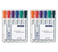 STAEDTLER Lumocolor 351 WP6 - Rotulador para pizarra blanca, punta redonda, aprox. 2 mm de ancho, juego con 6 colores (2 estuches)