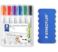 STAEDTLER Lumocolor 351 WP6 - Rotulador para pizarra blanca, punta redonda de aprox. 2 mm de ancho de línea, juego con 6 colores (6 unidades (1 unidad)