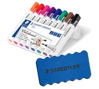 Staedtler Lumocolor 351 WP8 - Rotulador para pizarra blanca, punta redonda, 2 mm, caja de 8 colores, incluye borrador Staedtler