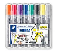 STAEDTLER Lumocolor 356 Rotuladores flipchart - 8 colores, 2,0 mm | Tinta al agua de colores intensos que no traspasa el papel, punta redonda - DRY SAFE - Art.-Nr. 356 SWP8