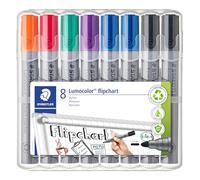STAEDTLER Lumocolor 356 Rotuladores flipchart - 8 en 6 colores, 2,0 mm | Recargable, tinta al agua lavable que no traspasa el papel - tecnología DRY SAFE - Art.-Nr. 356 WP8 X