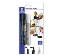 STAEDTLER Lumocolor 60 BK-7 - Juego de rotuladores permanentes universales y acrílicos, rotuladores de tiza para diferentes aplicaciones, permanentes y no permanentes, color blanco y negro