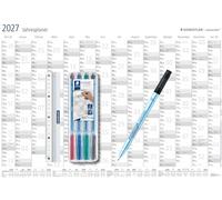 STAEDTLER Lumocolor 641 YP-1DE - Planificador anual de pared 2026, juego de 4 colores + regla, borrable en seco, planificador de vacaciones y vacaciones, tamaño DIN A1, 25 y enero 27, edición especial