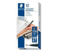 Staedtler Bolígrafo permanente Lumocolor – Punta media 1 mm, secado rápido – Pack de 10, negro