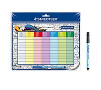 STAEDTLER Lumocolor horario, autoadhesivo y reutilizable, borrable en seco, incluye Lumocolor azul y negro corregible, clip para bolígrafo
