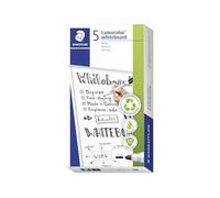 Staedtler Lumocolor Marcador de Pizarra Blanca, Seco y Sin Residuos, Ancho de Trazo 2 Mm, Secado Rápido, Recargable, Larga Duración, 5 Marcadores Negros, 351-9X