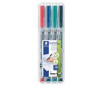 STAEDTLER Lumocolor Non-Permanent 312 WP4 - Rotulador no Permanente Punta biselada (B) de 1,0-2,5 mm Aprox. Estuche Exclusivo Box con 4 rotuladores en Colores Negro, Azul, Rojo y Verde