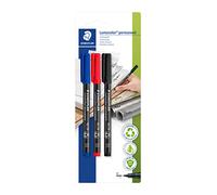 Staedtler Lumocolor Permanent 317 BK3D - Blister con 3 Rotuladores permanentes punta M de 1 mm aprox. colores negro, azul y rojo