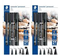 STAEDTLER Lumocolor permanent 60 BK Juego de rotuladores permanentes con diferentes puntas, 4 unidades en blíster Blanco (Paquete de 2)