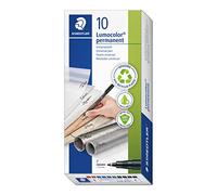 STAEDTLER Lumocolor Permanente 318, resistente al agua, se seca en segundos, punta F de 0,6 mm, fabricado en Alemania Caja cartón con 10 rotuladores en 4 colores, 318 B10