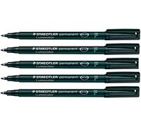 STAEDTLER Lumocolor - Rotuladores permanentes finos, impermeables, resistentes a las manchas, secado rápido, CD, DVD, OHP, color negro, paquete de 5