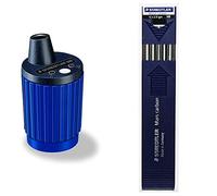 STAEDTLER Mars 502. Afilaminas con depósito. Caja con un afilaminas automático para minas de 2 mm. + 200-HB Estuche con 12 minas