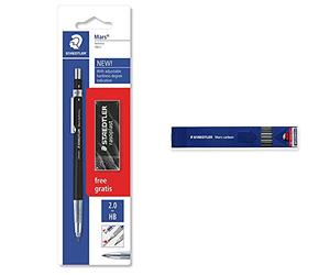 STAEDTLER mars 780 c bkp6st, portaminas técnico con punta metálica, para minas de 2 mm de ancho, negro + 200-2H Estuche con 12 minas