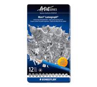 STAEDTLER Mars Lumograph 100 G12, Pack de 12 lápices de dibujo de distinta dureza, Azul