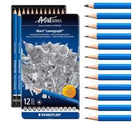 STAEDTLER Mars Lumograph 100 Lápices de dibujo - 12 uds, estuche metálico | Mina resistente a la rotura en durezas surtidas, madera sostenible - bocetos, sombreado y trazado - Art.-Nr. 100 G12