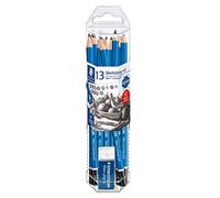 STAEDTLER Mars Lumograph - Paquete de lápices de grafito para artista, 12 grados (8B, 7B, 6B, 5B, 4B, 3B, 2B, B, HB, F, H, 2H), borrador de plástico Mars, 61 100 P