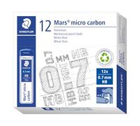 STAEDTLER Mars micro carbon 250 07-HB, Minas finas de grafito, 12 tubos de minas de 0,7 mm y graduación HB, Azul