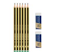 Staedtler Noris 120 - 2H Crayon en graphite - Lot de 6 Crayons + 2 gommes mars plastic STAEDTLER