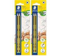 STAEDTLER Noris 120-4 BK2D, Lápices de madera certificada, Blíster con 2 lapiceros de grafito 2H, Color Amarillo/Negro (Paquete de 2)