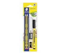 STAEDTLER Noris 120 SBK2P1 - Lápiz, fabricado en madera reciclada, dureza HB, alta resistencia al libro, fabricado en Alemania, tarjeta blíster con 2 lápices HB, goma de borrar y sacapuntas, 120