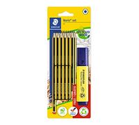 STAEDTLER Noris 120 BK12P1, Lápices de Madera Certificada, Paquete con 12 Lapiceros Hb y un Subrayador Amarillo 364-1, Multicolor