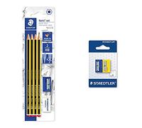 STAEDTLER Noris 120S1 Bk4Dst. Lápices De Madera Certificada + 510 50 BK2 Afilalápices de plástico. Pack con 2 sacapuntas de colores