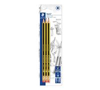 Staedtler Lápices de grafito con goma Noris 122-2BK3DA HB nº2 Blíster 3 unidades