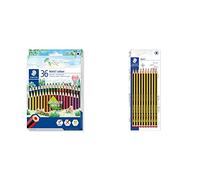 STAEDTLER Noris 185 CD36 Lápices Ecológicos, Caja Con 36 Lápices de Colores Variados, Multicolor Noris 120-2BK10D, Lápices de madera certificada, Caja de 10 unidades, Color Negro