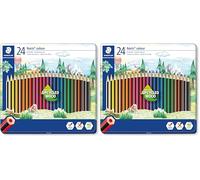 STAEDTLER Noris 185 M24. Lápices de colores ecológicos. Caja de metal con 24 unidades. (Paquete de 2)