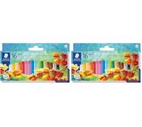 STAEDTLER Noris Club 241 NC16. Lápices de cera para colorear. Caja con 16 ceras de colores variados. (Paquete de 2)