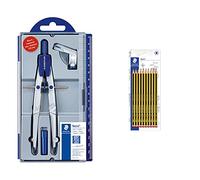 Staedtler NORIS CLUB 550 01, compás escolar de precisión con rueda de ajuste, Color Plateado & Noris 120-2BK10D, Lápices de madera certificada, Caja de 10 unidades, Color Negro