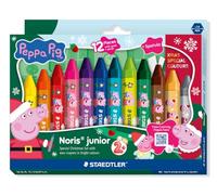 STAEDTLER Noris junior Ceras Peppa Pig - Pack de 12 con raspador | 12 ceras vibrantes con oro y plata, raspador para efectos especiales, forma hexagonal compacta para manos pequeñas