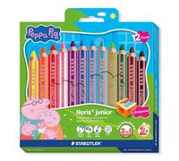 Staedtler Lápices de colores Noris junior Peppa Pig 140 – Set 12, 3 en 1 cera y acuarelables