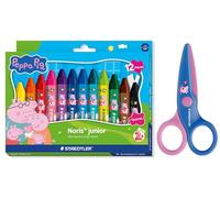 STAEDTLER Noris junior Peppa Wutz: set con 12 ceras jumbo y tijeras infantiles con puntas redondeadas para los primeros ejercicios de manualidades