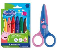 STAEDTLER Noris junior Peppa Wutz: set de 6 rotuladores y tijeras infantiles con puntas redondeadas para los primeros ejercicios de manualidades