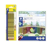 STAEDTLER Noris Set de escritura y dibujo - 10 lápices HB con goma y 24 lápices de colores - Madera reciclada con superficie suave - Set resistente para la escuela, la oficina y proyectos creativos