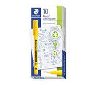 STAEDTLER Noris writing pen 307 Fineliner, carcasa de 97% plástico reciclado según ISO 14021, bolígrafo de punta fina de plástico reciclado, amarillo sol, caja plegable, 10 rotuladores finos, 307-110