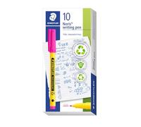STAEDTLER Noris writing pen 307 Fineliner, carcasa de 97% plástico reciclado según la norma ISO 14021, bolígrafo de punta fina de plástico reciclado, magenta, caja plegable, 10 rotuladores finos,
