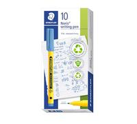STAEDTLER Noris writing pen 307 Fineliner, carcasa de 97% plástico reciclado según la norma ISO 14021, bolígrafo de punta fina de plástico reciclado, azul delfter, caja plegable, 10 rotuladores