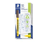 STAEDTLER Noris writing pen 307 Fineliner, carcasa de 97% plástico reciclado según la norma ISO 14021, bolígrafo de punta fina de plástico reciclado, marrón tabaco, caja plegable, 10 rotuladores