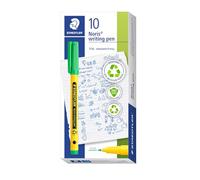 STAEDTLER Noris writing pen 307 Fineliner, carcasa de 97% plástico reciclado según la norma ISO 14021, bolígrafo de punta fina de plástico reciclado, verde pálido, caja plegable, 10 rotuladores