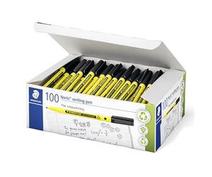 STAEDTLER Noris Writing Pen 307 - Rotulador de punta fina (97% plástico reciclado según ISO 14021, estuche escolar, 100 unidades, 307-9 C100), color negro