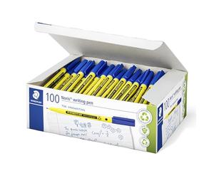 STAEDTLER Noris Writing Pen 307 - Rotulador de punta fina (97% plástico reciclado según ISO 14021, estuche escolar, 100 unidades, 307-3 C100), color azul