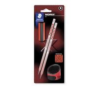 Staedtler Lápices NORIX HB - Incluye 2 lápices, sacapuntas y borrador coral - Juego de 4