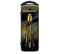 Staedtler Norix 555 compás escolar de precisión metálico con mecanismo pulsador y ajuste por rueda central, amarillo/neg